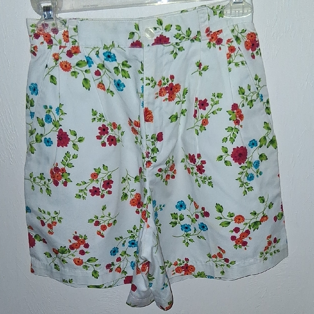 Red and White Lizport Shorts Floral Print Cotton